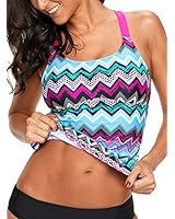 Aleumdr Womens Ladies Striped Zigzag Print Color Block Open Back Bandeau Blouson Push up Tankini Swim Bikini Top No Bottom Swimsuit Bathing Suit Swimwear Purple L 12 14