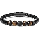 shajwo Cremation Jewelry Lava Stone Urn Bracelet for Ashes for Women Men Chakra Healing Balancing Genuine Leather Memorial Bracelets