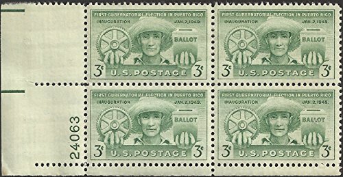 US 1949 Puerto Rico Election #983 Plate Block of 4 Postage Stamps