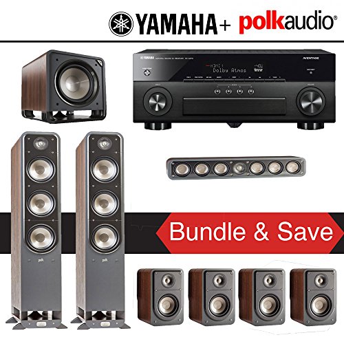 Polk-Audio-Signature-S60-71-Ch-Home-Theater-Speaker-System-Brown-Walnut-with-Yamaha-AVENTAGE-RX-A870BL-72-Channel-4K-Network-AV-Receiver