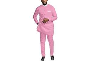 ATLYCOLOR African Suit for Men 2 Piece Set Shirt Pants Dashiki Outfits Nigerian Wedding Attire
