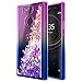 Sony Xperia XA2 Case w/[Full Coverage Tempered Glass Screen Protector], NageBee Glitter Liquid Quicksand Waterfall Floating Flowing Sparkle Shiny Bling Diamond Girls Cute Case (Purple/Blue)