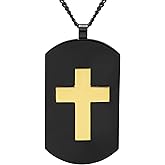 Boston Bay Diamonds Men's Cross Dog Tag Pendant in Yellow & Black Ion-Plated 316L Stainless Steel on 24" Black Curb Chain