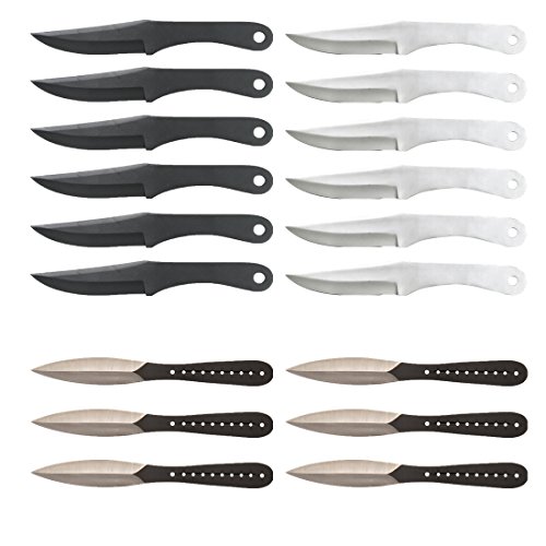 Perfect Point PAK -712-12 Throwing Knife Set Silver and Black Blades Steel Handles 8.5