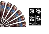 India Painting Tattoo Paste Cone,6 Tube Brown Paste Cone Indian Body Art Painting Drawing with free Stencil