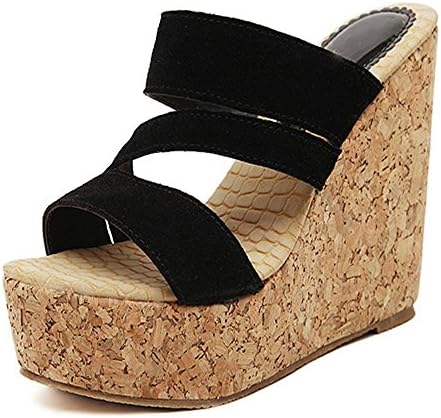 Simple Solid Color Matte Leather Slope Women Heel Shoes Anti-Slip Rubber Heel Height 4.9in Black
