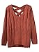 Choies Women Orange V-Neck Cable Knit Lace Up Open V Back Loose Tops Pullover Sweater