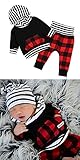 Baby Boy Girl Clothes Newborn Outfit Long Sleeve Black Hoodie Tops with Plaid Long Pants