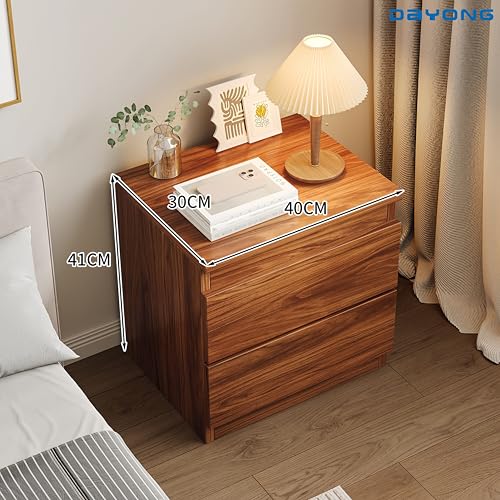 DAYONG Nightstand with 2 Drawers, Simple Bedside Table, Wooden End Table for Living Room, Modern Bedside Cabinet for Bedroom Sofa Side Office. (Dark walnut)
