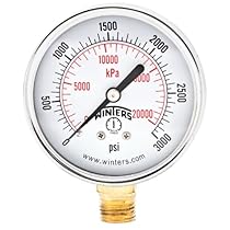 Winters PEM Series Steel Dual Scale Economical All Purpose Pressure Gauge with Brass Internals, 0-3000 psi/kpa, 2-1/2