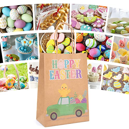 TOXOY Easter Gift Bags with Handles, 18PCS Easter Kraft Paper Bags Goodie Treat Bags for Kids Easter Party Favors Candies Cookies Toys