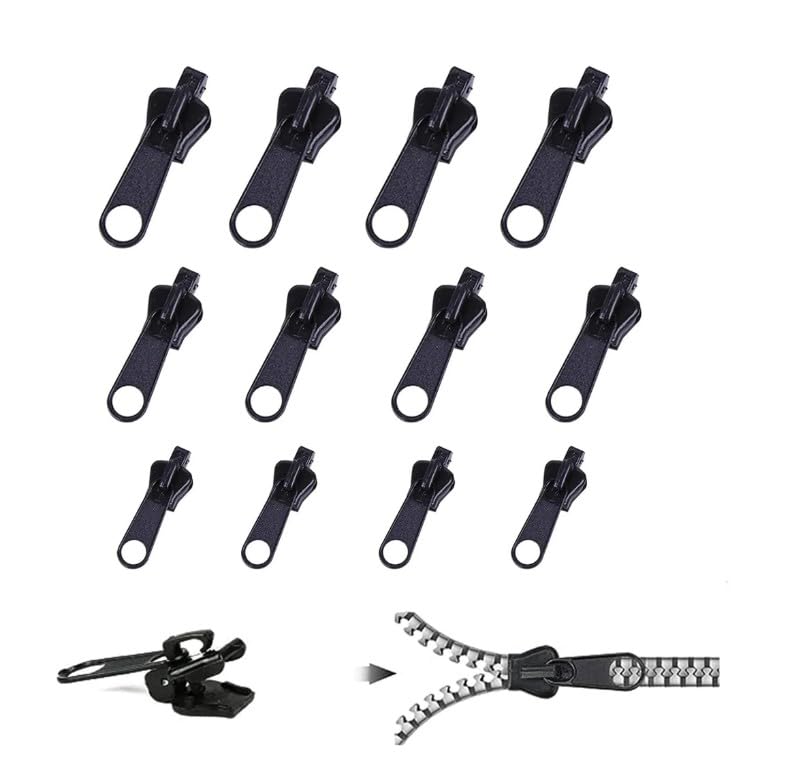 Photo 1 of 12Pcs Black Fix Zip Puller -3 Sizes Zip Slider Repair Instant Kit -Instant Kit Fix Black Zipper Rescue -Zipper Set for Jacket,Luggage, Backpacks Practical Accessories Travel, Fasteners