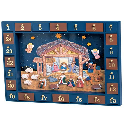 Kurt Adler J3767 Wooden Nativity Advent Calendar With 24 Magnetic Piece 