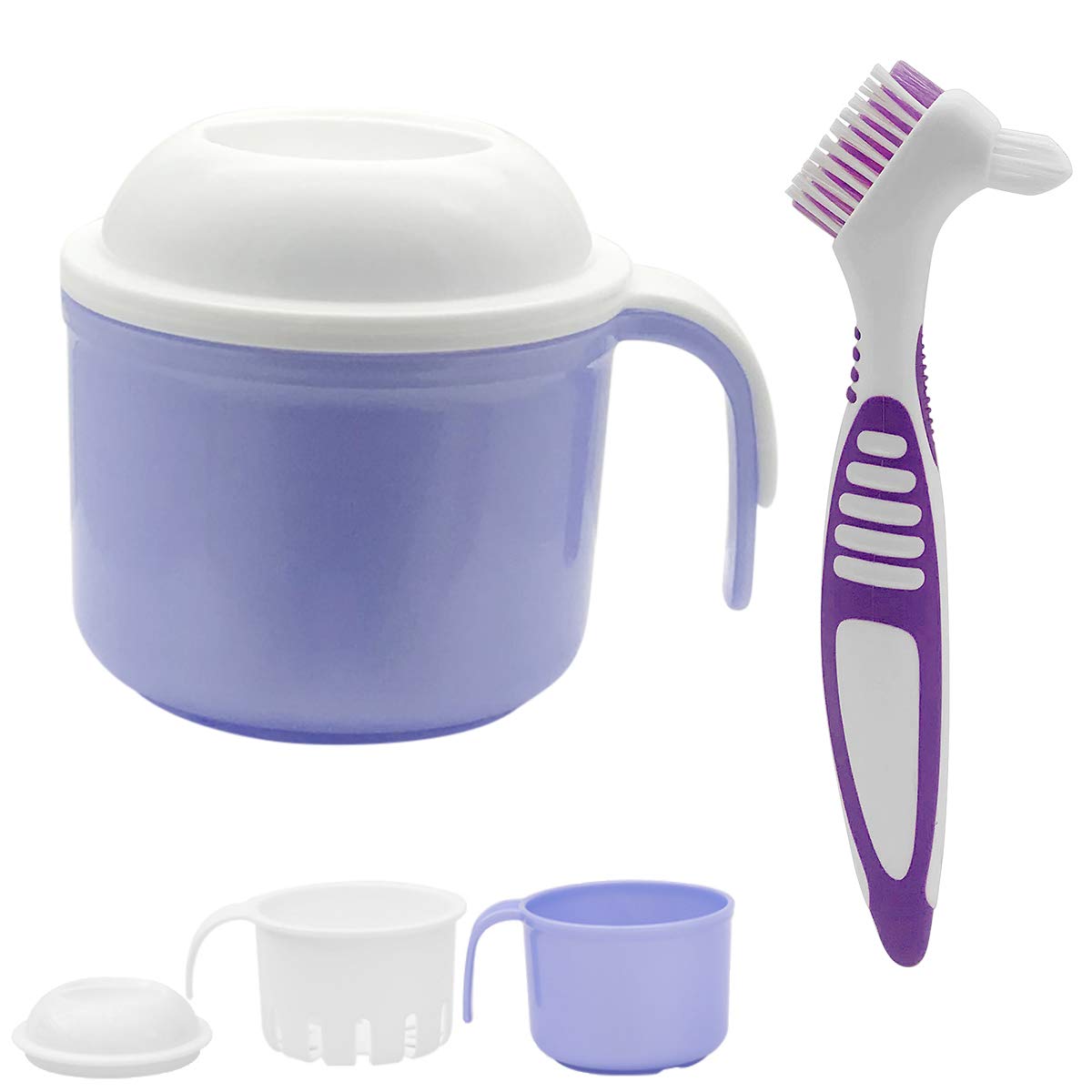 Denture Bath Cases Cleaner Brushes, Denture Holder Brush Retainer with Handle, Dentures Container with Removable Strainer Basket Holder : Beauty