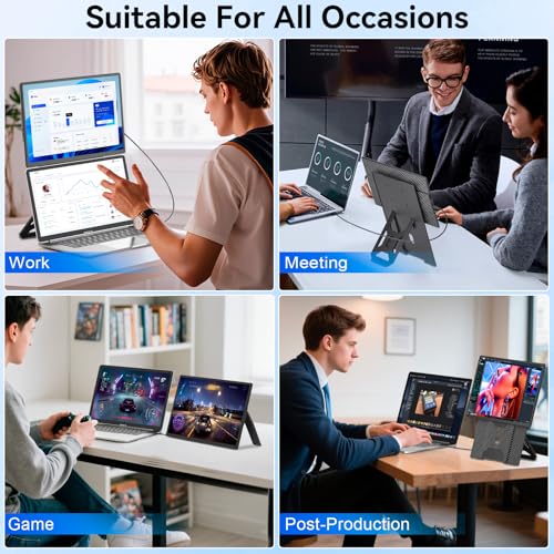 Portable Monitor, 16 Inch FHD 1200P Laptop Screen Extender, Up and Down Adjustable and 360° Rotatable Removable Stand, Travel Monitor for Laptop, Portable Screen for Windows / PC / Mac