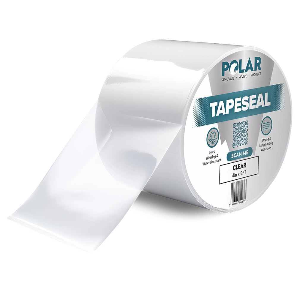 Polar TapeSeal - 4" x 5 ft (10cm x 1.5m), Clear - Rubberised Waterproof Repair Tape for Roofs & Gutters - Leak Sealer for PVC & Plumbing Pipes - Easy to Use DIY Tool for Indoor & Outdoor