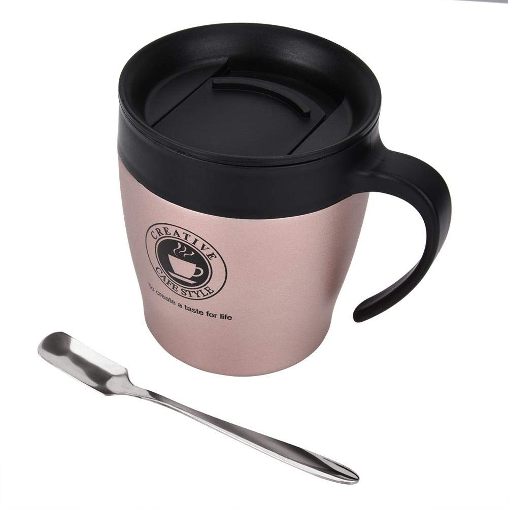 TOPINCN Insulated Coffee Mug, Travel Mug Stainless Steel Thermal Water Cup with Lid and Spoon Handle for Ice Beverage Hot Drinks (Rose Gold)