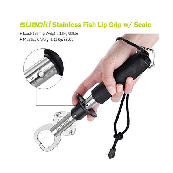 Suaoki-Stainless-Steel-Fish-Lip-Gripper-Grabber-Grip-Two-sided-Trigger-Tool-Fish-Holder-with-Scale-Max-33-lbs-15kg-EVA-Foam-Handle-Adjustable-lanyard