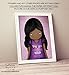 Set of 4 Art Prints for Girls Room African American Artwork Pink Purple Wall Art Posters for Child's Bedroom or Nursery 8x10 Dark skin Black Hair Girl