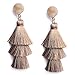 Bohemian Thread Tassel Earrings Fashion Khaki Brown Chandelier 3-Tier Gratuated Fringe Tassel Drop Dangle Earrings with Druzy Stud Top