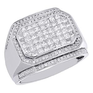 14K White Gold Princess Cut Diamond Pinky Ring Band 18mm Invisible Set 1.75 Ct.