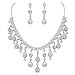 EVER FAITH Women's Cubic Zirconia Gorgeous Water Drop Dangle Necklace Earrings Set Silver-Tone