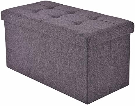 Folding Bench Storage Stool Box Footrest Furniture Decor Dark Gray