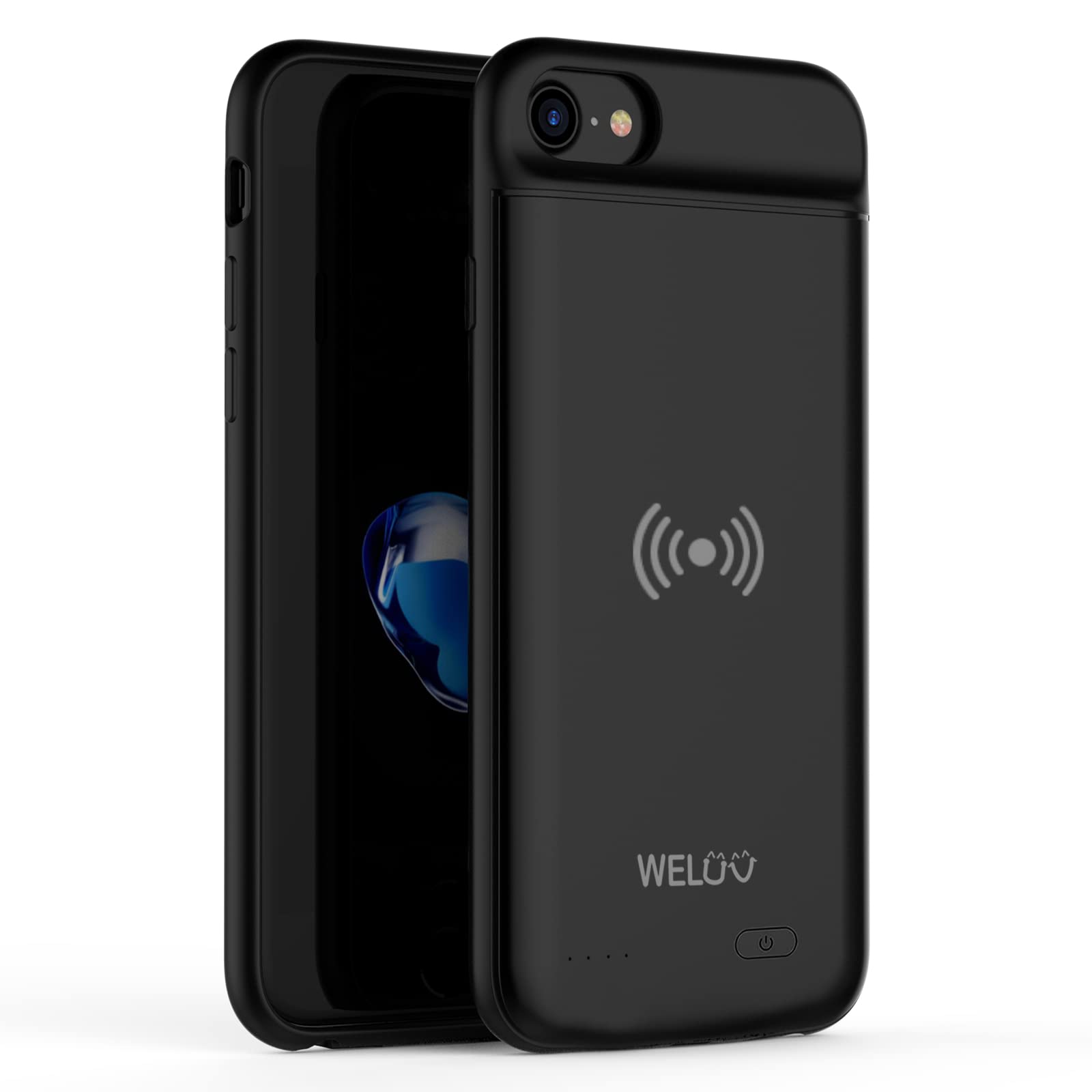 WELUV For SE 2020 iPhone 6 6s 7 8 SE3 Qi Charging Case Ultra thin Wireless Battery case 3200mAh Charger Cover Rechargeable Qi Cover Case Travel Phone Shell Black New Version