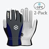 Vgo Glove Goatskin Leather Waterproof Winter Work Gloves(2-Pairs)