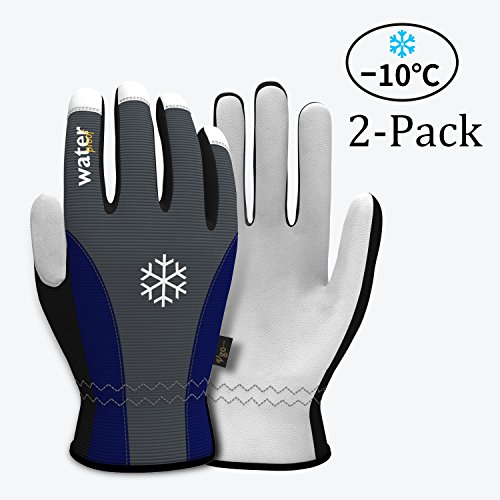 Vgo Glove Goatskin Leather Waterproof Winter Work Gloves(2-Pairs)
