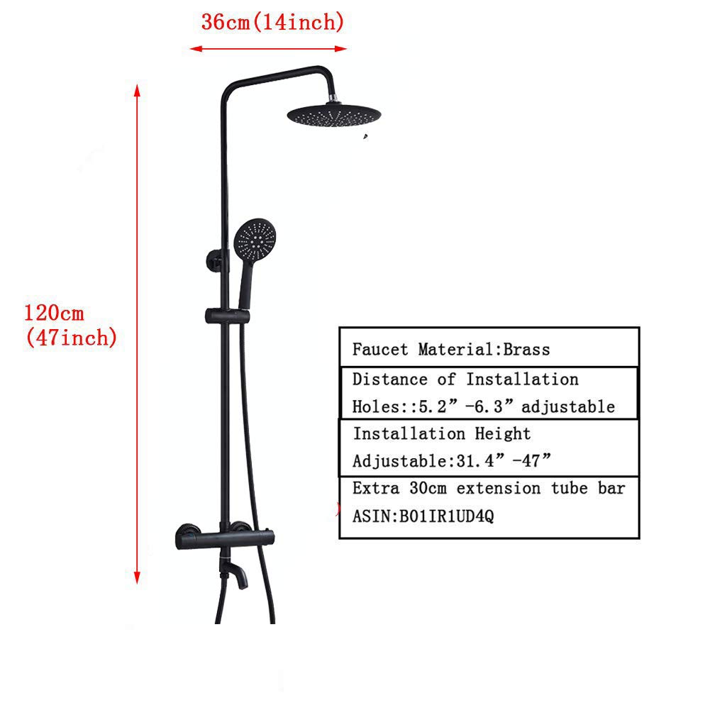 Votamuta Black Color Wall Mounted 8 Rainfall Shower Faucet Set