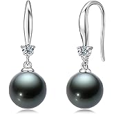 DENGGUANG Tahitian Black Pearl Earrings for Women, 925 Sterling Silver Genuine Tahitian Cultured Pearl Drop Earrings Jewelry Gift for Women Wife Mom Daughter