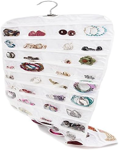 Andison Hanging Jewelry Organizer 80 Pockets, Hanger &amp; Door Hanging Hook! stores Jewelry, Accessories, Cosmetics, Makeup &amp; Toiletries,16.9"x33.5" (White)