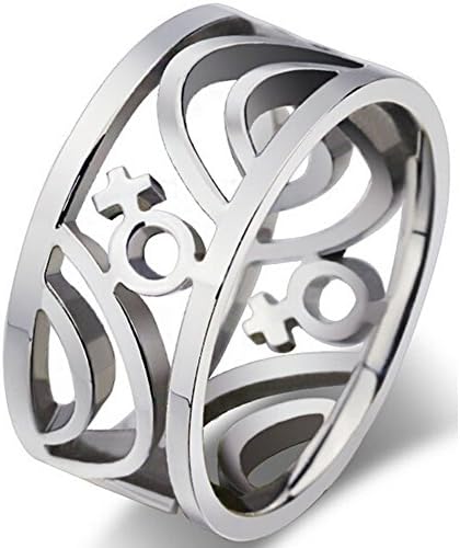 SumBonum Jewelry Stainless Steel Lesbian Hollowed Craft Female Symbol Pattern Wedding Band Ring, 9mm, Silver