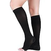 Lin Performance Medical stocking 20-30 mmHg Compression Socks for Women and Men, Open Toe Knee High, Leg Support for Daily & Travel Comfort (XL, Black)
