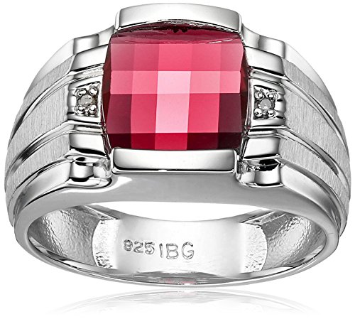 Men's Sterling Silver Created Ruby Ring with Diamond Accent Ring, Size 11