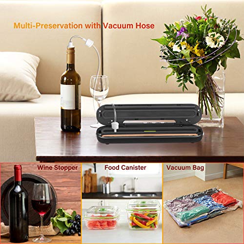 Firbon Vacuum Sealer Machine, Compact Portable Automatic Air Sealing System with Cutter & Starter Kit for Food Preservation Space Saver(Black)