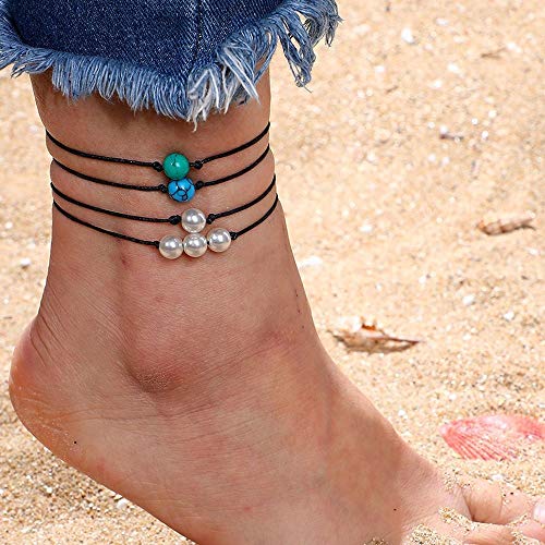 Savannah Ankle Bracelet- 12pc Women's Ankle Bracelet, Anklets for Teen Girls, Turtle Bracelet- Adjustable Handmade Bracelet, Rope Bracelet with Shell, Bead, Starfish, Cardinal Points and Dolphin