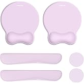 MOSISO Wrist Rest Support for Keyboard and Mouse Pad Set, Curved Ergonomic Mousepad with Raised Bow Shaped Memory Foam, 2 Pack Non-Slip Base Home/Office Pain Relief&Easy Typing Pad&Coaster, Purple
