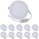 HMINLED 6 Inch 12Watt Ultra-Thin Round LED Recessed Panel Light Lamp with Driver, 100 Watt Incandescent Equivalent, 6000K~6500K Cool White, Home, Office, Commercial Lighting Pack of 10