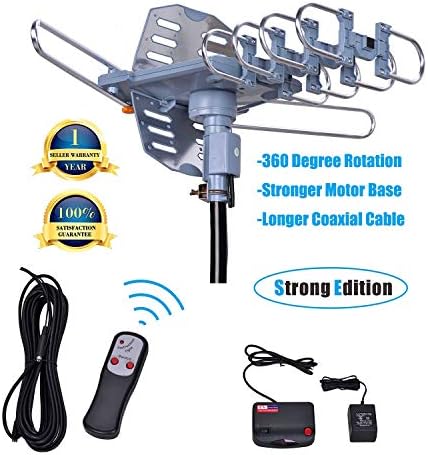 Will Brands 150+Miles Range Outdoor Amplified Digital TV Antenna-4K/1080p High Reception 40FT Coaxial Cable-Motorized 360Degree Rotation Wireless Remote Control with Snap On Installation Support 2TVs