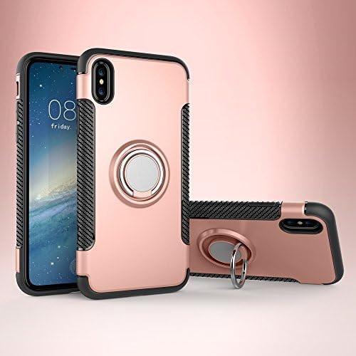 For iPhone X (10) Case COOBILE Protective Rugged Armor 3D Ring Case with 360 Degrees Ring Kickstand Magnatic Bracket Holster Dual Layer Anti Drop Scratch Phone Defender,iPhone X Case (Pink)