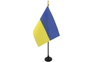 AZ FLAG - Ukraine Table Flag 15x10 Cm - Ukrainian Mini Desk Flag 100% Polyester 4'' x 6'' - Office Flag with 25 Cm Pole - Gol