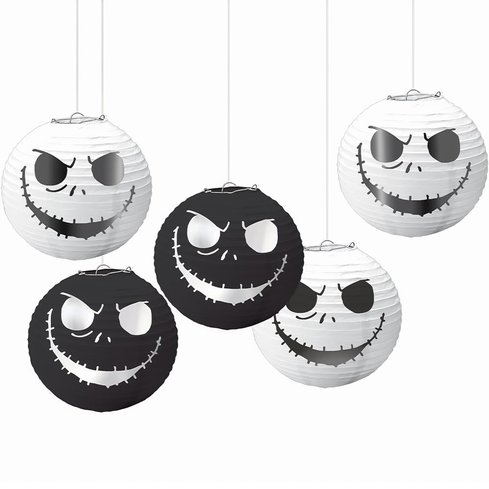 Photo 1 of ?Disney Tim Burton's Nightmare Before Christmas Mini Lanterns - (5") Pack of 5 - Black & White Foil Hot-Stamp - Perfect Party Decor for Halloween & Festive Atmosphere