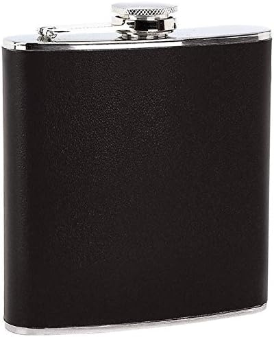 New 6 Oz FLASK Black Wrap Stainless Steel Screw Cap Hip Pocket Liquor Whiskey