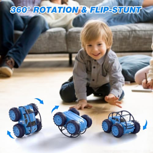 Fast Direct Charging Remote Control Cars for Kids, Amphibious Rc Cars with LED Lights 360° Rotation Stunts Cars 2.4Ghz 15km/h 4WD All Terrain RC Trucks for Boys Girls Aged 3+