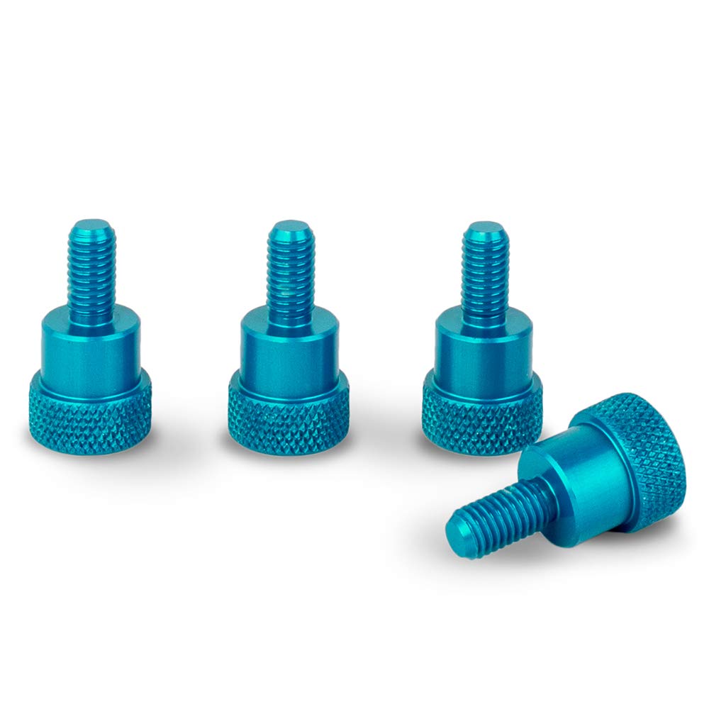 PrecisionGeek Blue Aluminium Shoulder Knurled Screws M5 x 10mm | 20mm Length | 10mm Head Diameter | Lightweight & Durable | Set of 4 |