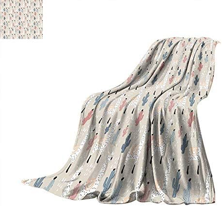 Llama Blanket Pattern with South American Animal Guanaco Cactus and Hand Drawn Childish Elements Bed Blanket Multicolor. 60"x36"