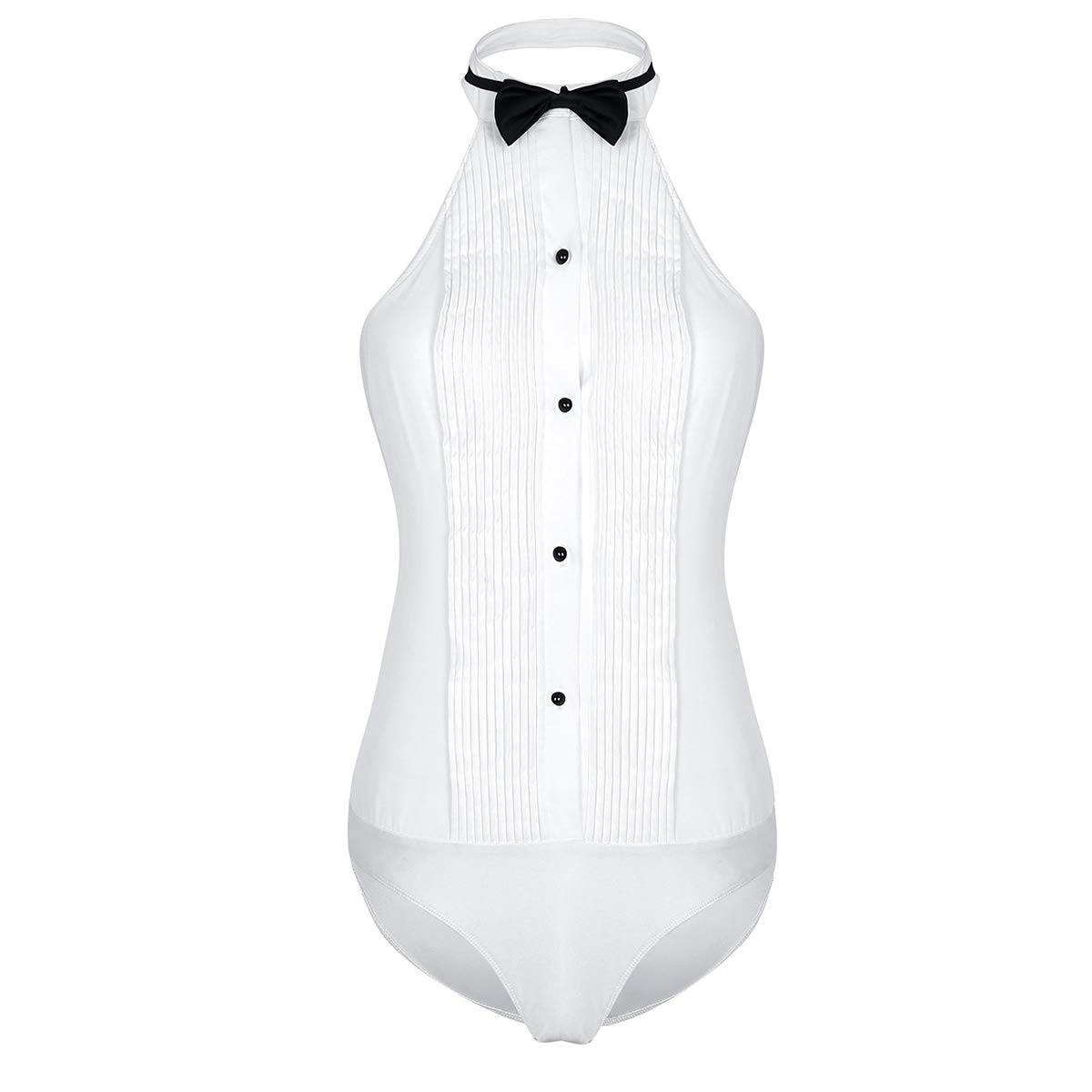 Yeahdor Women's Tuxedo Halter Top OnePiece Sleeveless Shirt Backless