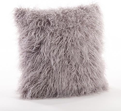 Faux Mongolian Poly Filled Throw Pillow (Fog, 18x18)